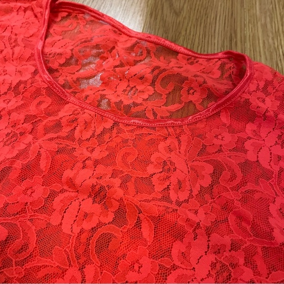 Vintage Gaviota Sheer Neon Red Lace Tee - S - Picture 4 of 8